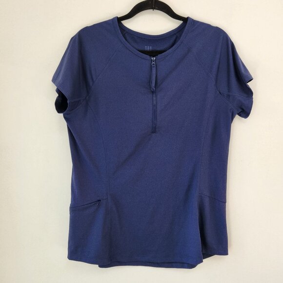 Title Nine Sunbuster Navy Blue Short Sleeve Athletic Top Shirt Golfing Tennis L - Picture 1 of 7